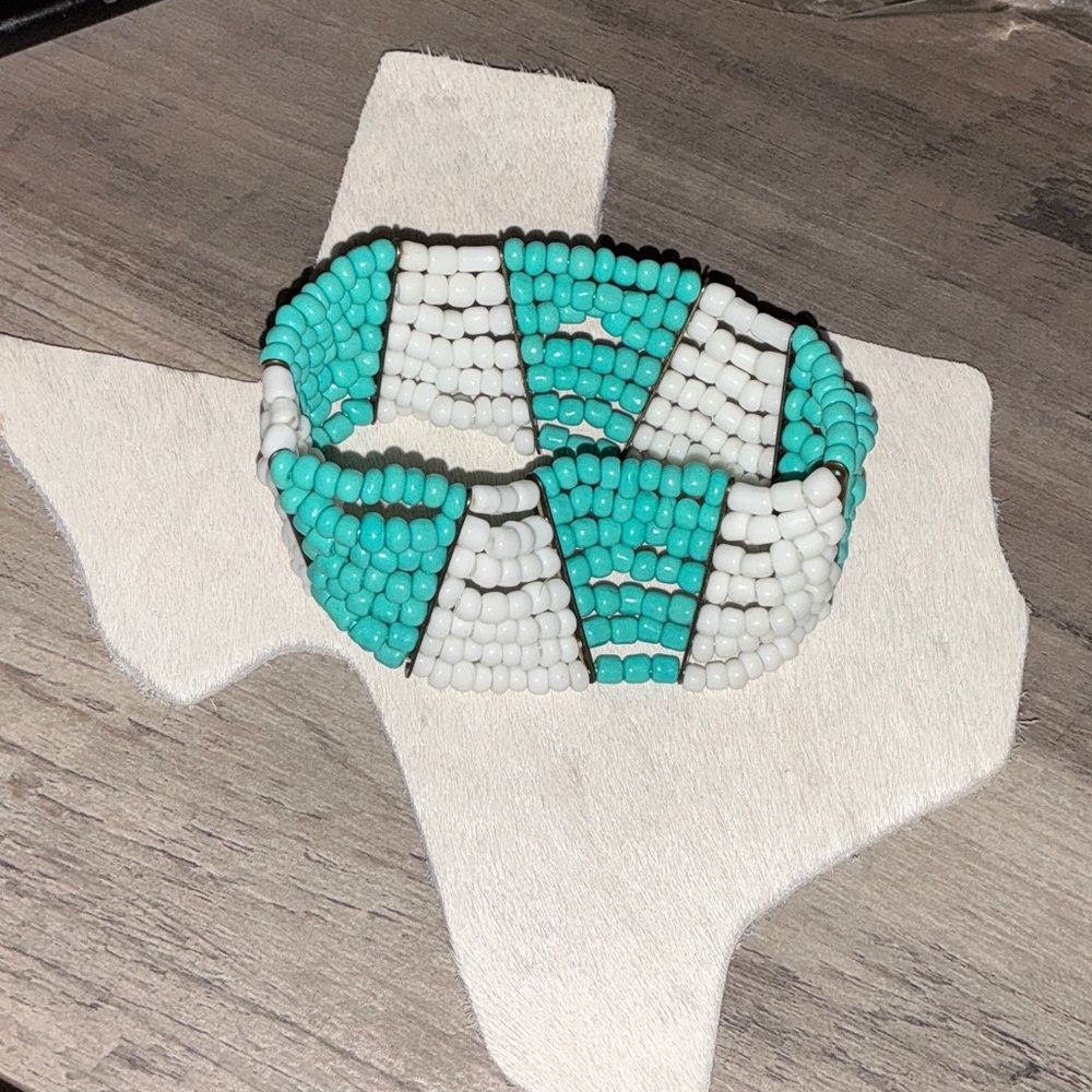 Turquoise and White Beaded Hair Accessory